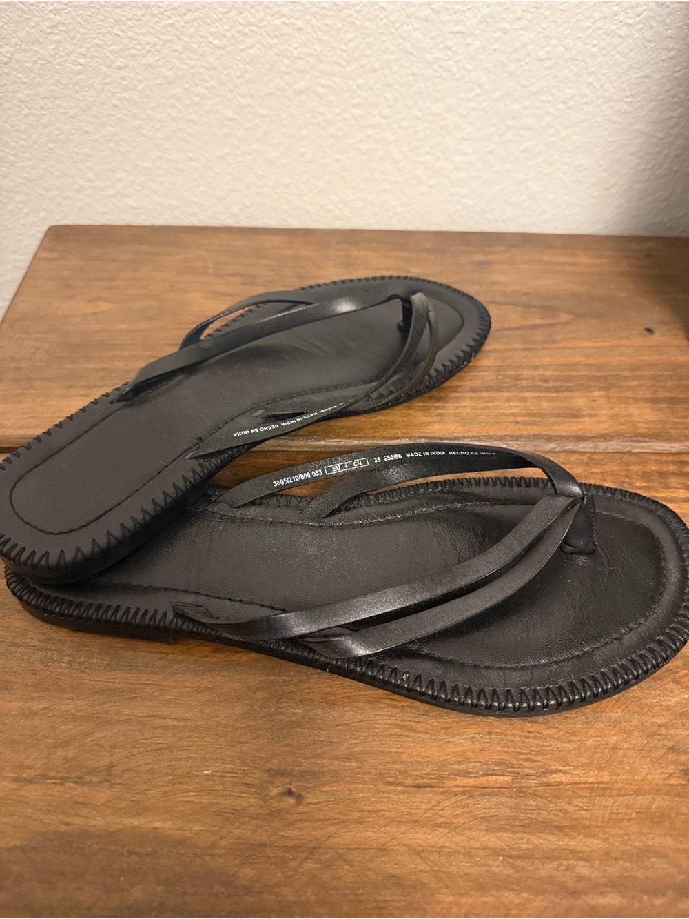 Zara Black Satin Strappy Toe-Post Sandals